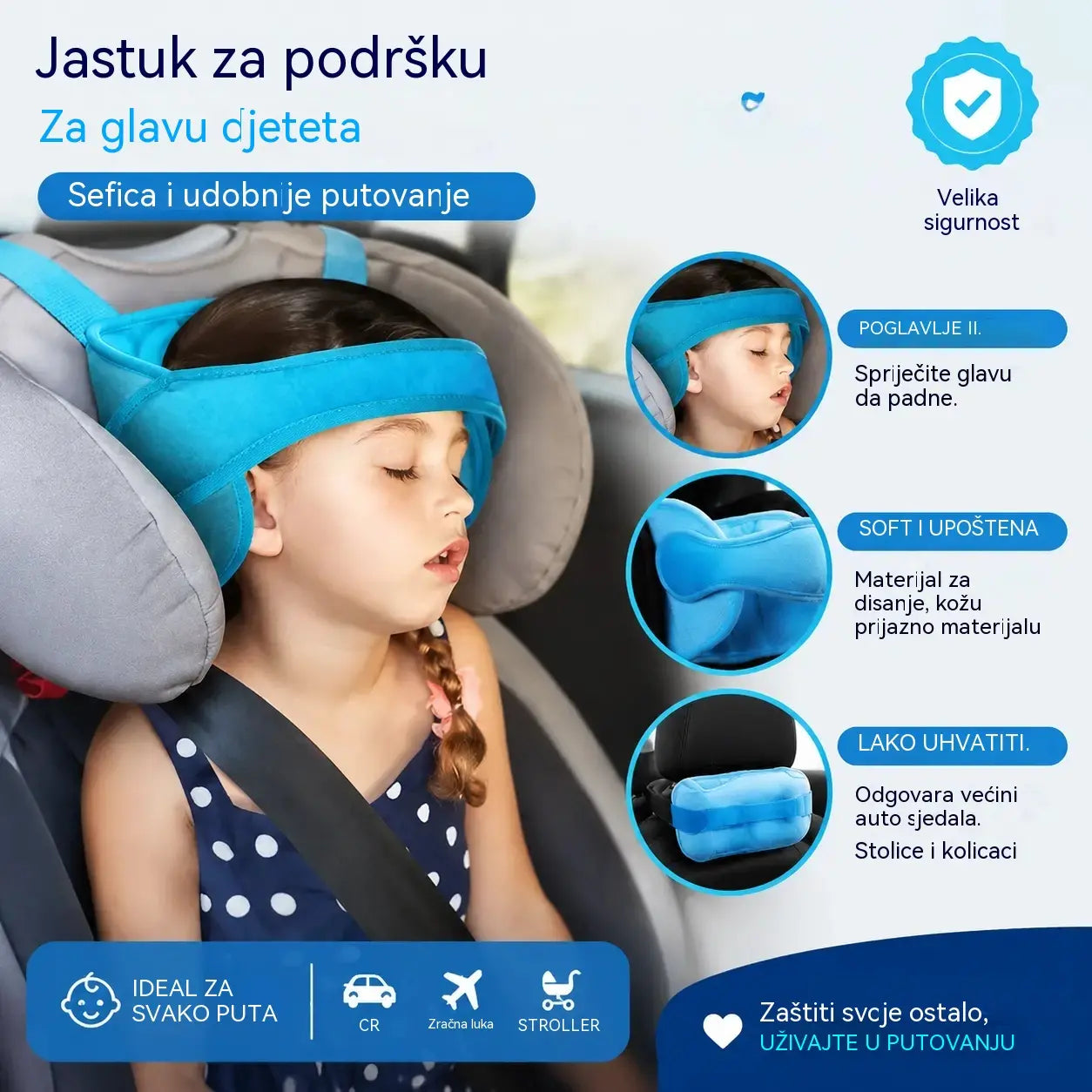 🚗 Iskoristite 50% popusta pri kupnji odmah! 😴 Naslon za glavu za spavanje u automobilu: Podesiv, mekan i pruža dobru potporu, sprječava pad glave, omogućujući vam udobno drijemanje tijekom putovanja