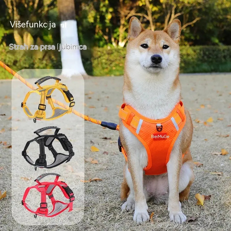 🐶【2–45 kg】Pojas za pse bez povlačenja, izrađen od prozračnog mrežastog materijala koji sprječava pregrijavanje, s reflektirajućim materijalom.