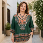 【XL-5XL】Elegantna ženska bluza s boho printom i V-izrezom, široki kroj, retro etnički stil, fin i cool materijal