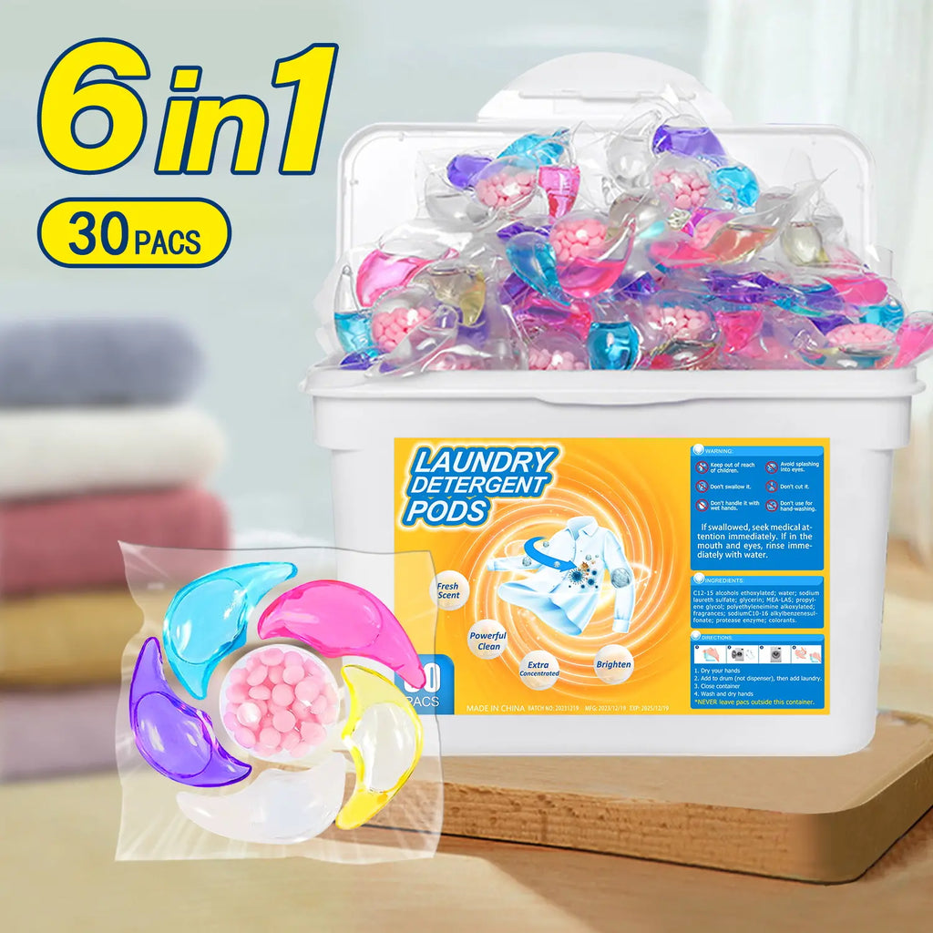 ✨50% popusta!✨【100 komada】🌸Izuzetno velika kanta 6 u 1 mirisnih perlica za pranje rublja, koje učinkovito uklanjaju mrlje, ostavljaju dugotrajan svjež miris te uništavaju grinje i bakterije