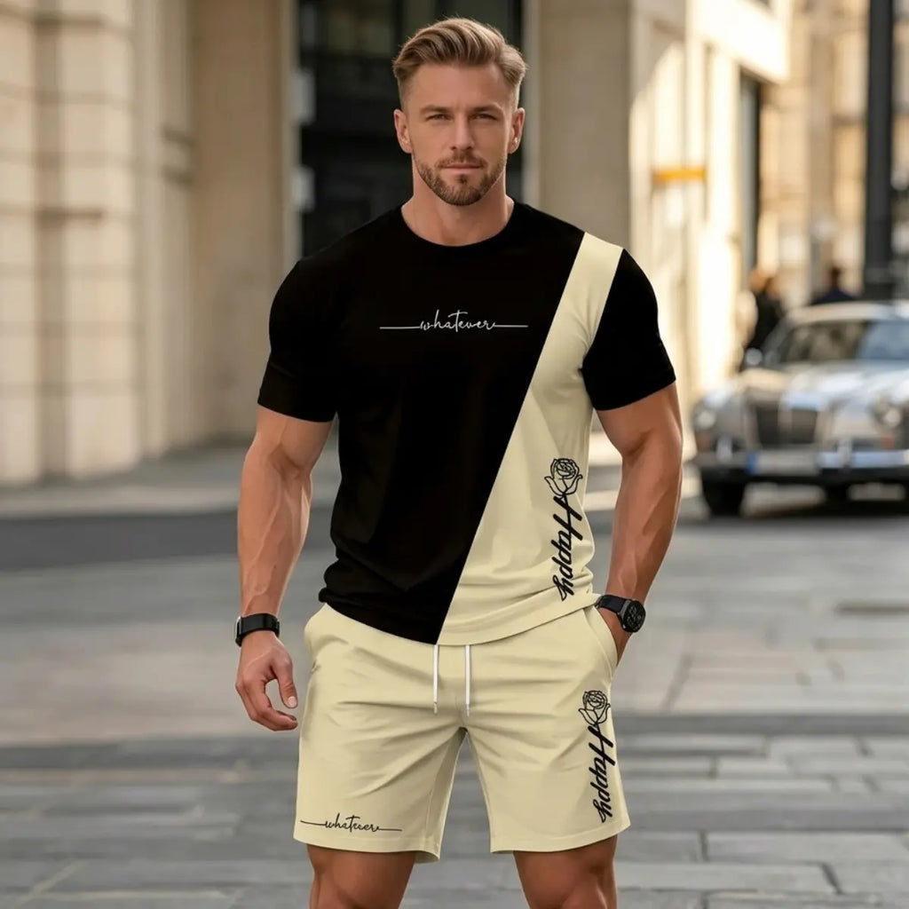 🔥【Rasprodaja na kraju sezone – 50% popusta!】Muški ljetni sportski casual komplet – udobna majica kratkih rukava i kratke hlače s modernim gradijentnim printom