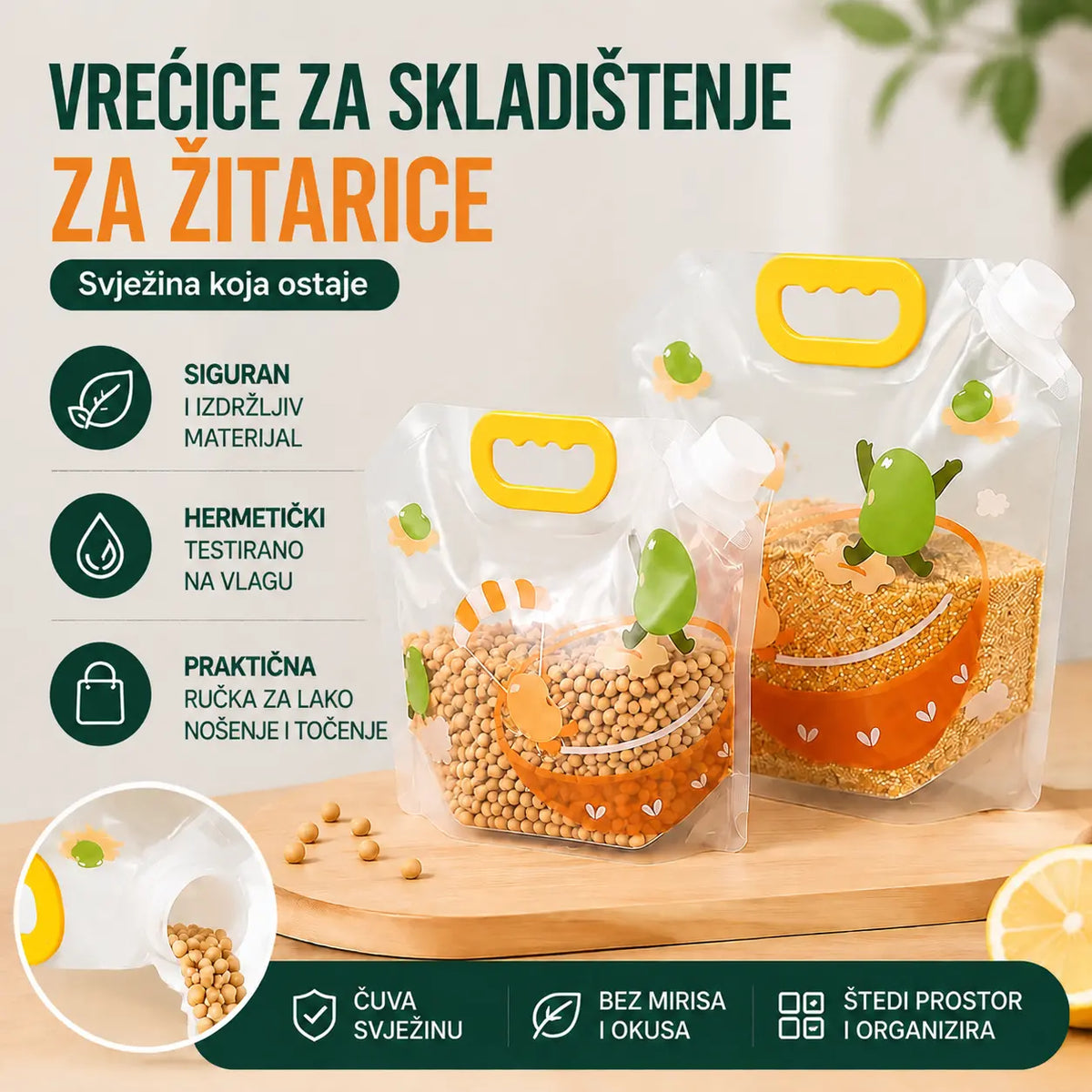 📢📢 50% popusta! Set od 6 dijelova (uključujući lijevak) ⏰ Višenamjenske vrećice za pohranu hrane, otporne na insekte i vlagu