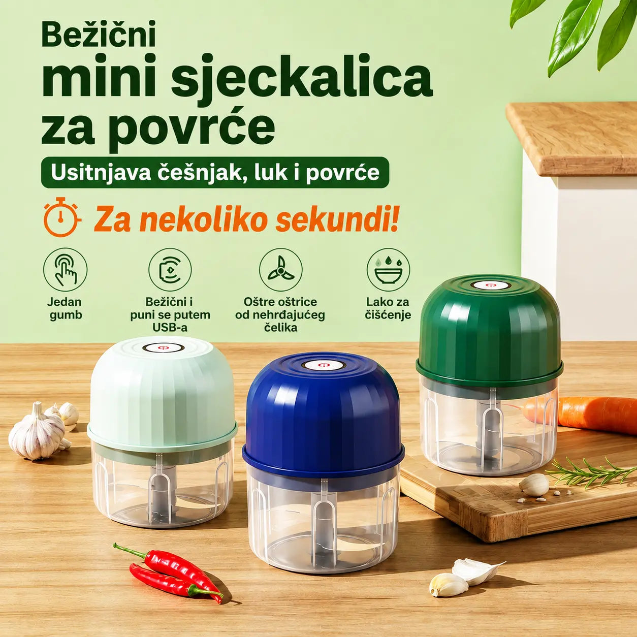 👍👍Usitnite namirnice lako i brzo u samo nekoliko sekundi – bežična mini sjeckalica praktična za svaki dom