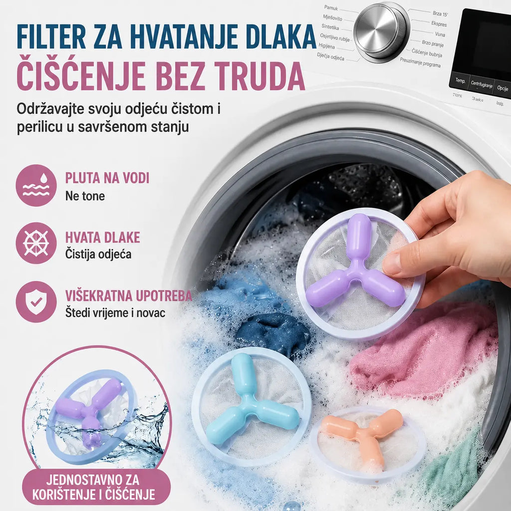🌀6 komada✨ Plutajući filter za perilicu rublja – hvata dlačice, kosu i dlake kućnih ljubimaca pri svakom pranju 🧺