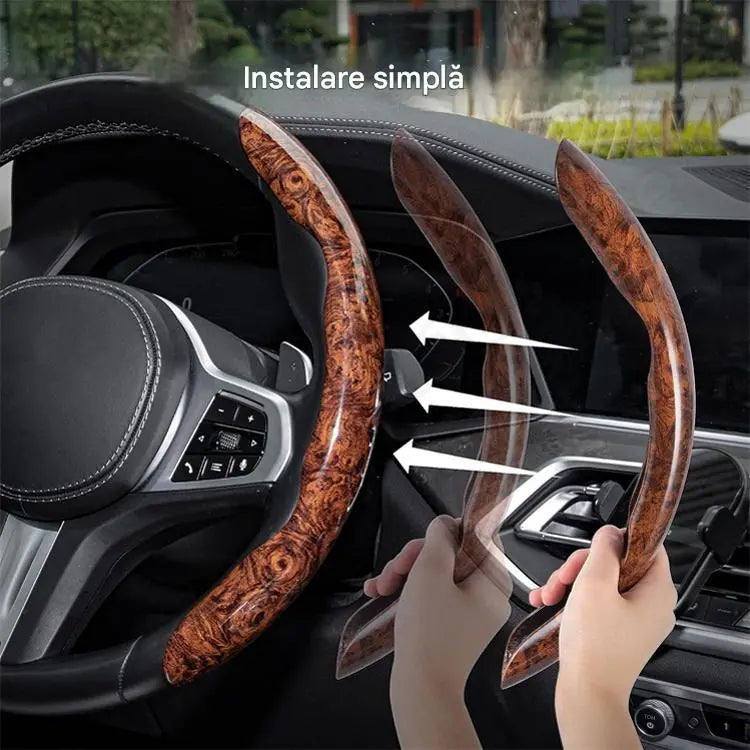 🚗【1 set od 3 komada】👍Navlaka za volan automobila s drvenim uzorkom – protuklizna zaštita i udoban prihvat