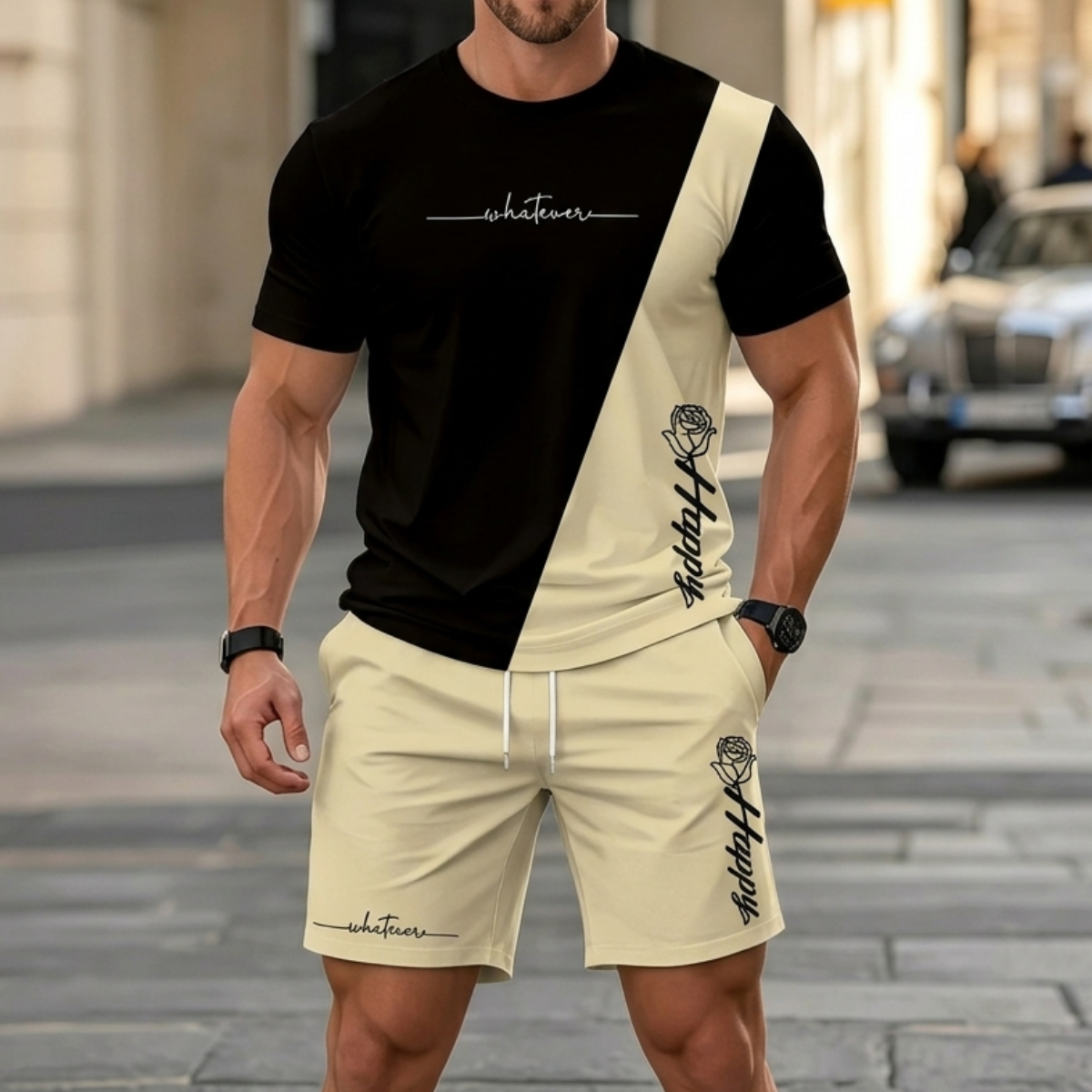 🔥【Rasprodaja na kraju sezone – 50% popusta!】Muški ljetni sportski casual komplet – udobna majica kratkih rukava i kratke hlače s modernim gradijentnim printom