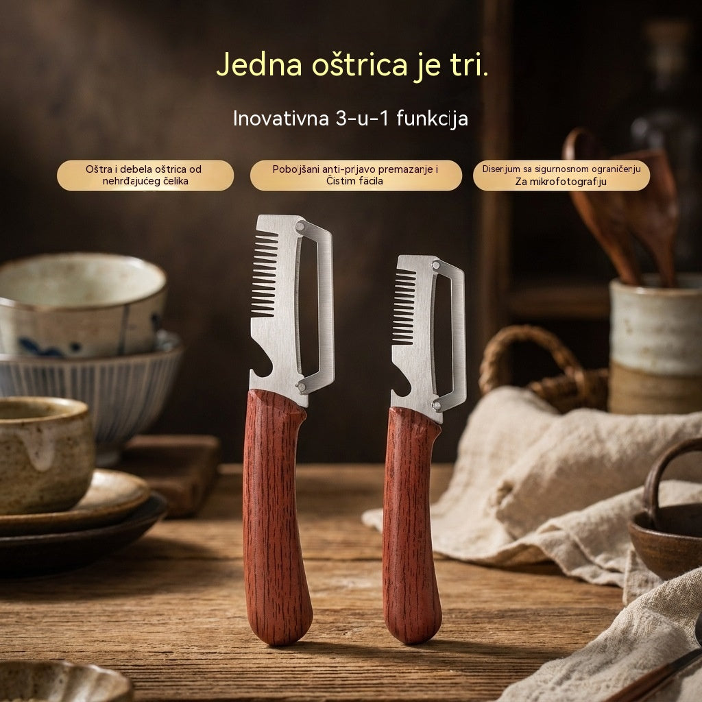 ✅Kupi 1, dobiješ 1 gratis【Ukupno 2 komada】🧅🔪Višenamjenski 3-u-1 nož za guljenje: guljenje, rezanje povrća i otvarač za boce