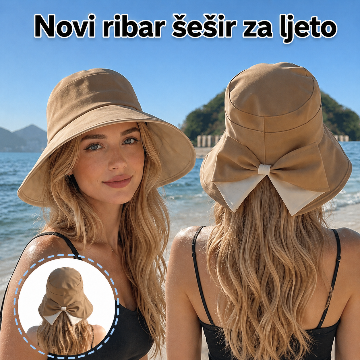 🎀Akcija – 50% popusta!🎀👒Retro šešir sa mašnom za zaštitu od sunca, prozračan i udoban, prenosiv i sklopiv, ljetni neophodan dodatak