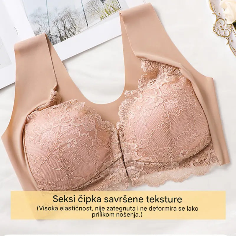 🔥Samo ograničeno vrijeme – najniža cijena! 😍【Set od 5 komada】Veliki push-up grudnjak za žene s efektom podizanja, elegantnom čipkom, dubokim V izrezom i prednjim kopčanjem