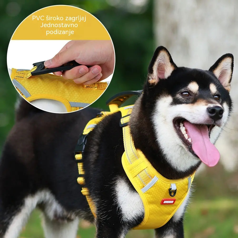 🐶【2–45 kg】Pojas za pse bez povlačenja, izrađen od prozračnog mrežastog materijala koji sprječava pregrijavanje, s reflektirajućim materijalom.