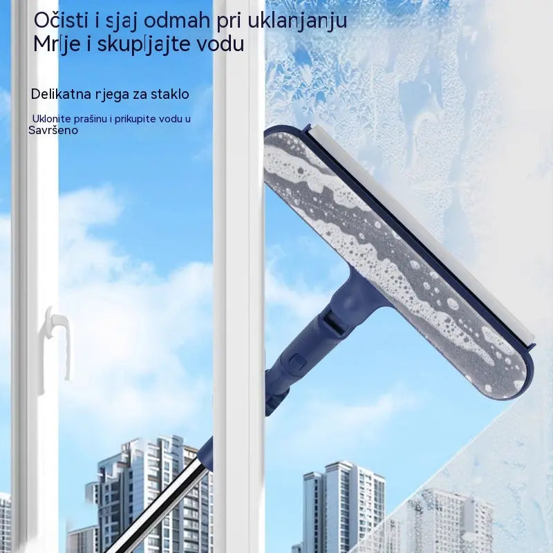 🔥【Promocija – 50% popusta!】Dvostrani 2-u-1 čistač prozora s produljivom ručkom za čišćenje prozora na visokim zgradama