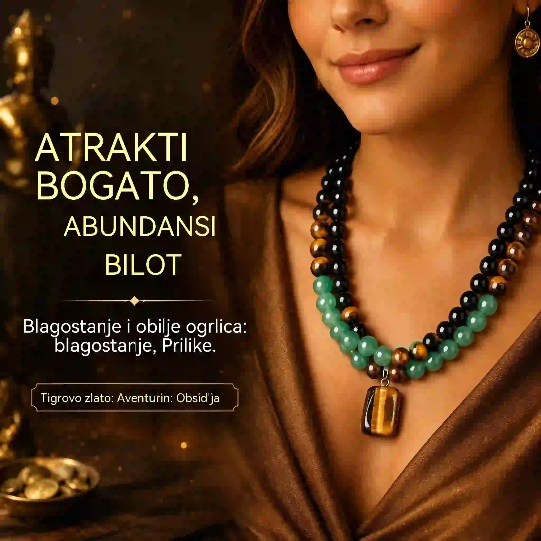 【Kupite 1, dobijete 1 besplatno!】✨(2 komada) Ogrlica za privlačenje novca s privjeskom od zelenog aventurina i tigrovog oka, iscjeljujući kristalni kamen sreće