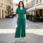 ✨Ograničena ponuda✨【Majica + Široke hlače】Elegantni svakodnevni komplet izrađen od hladne svilenkaste tkanine – osvježavajuć, moderan i izuzetno udoban