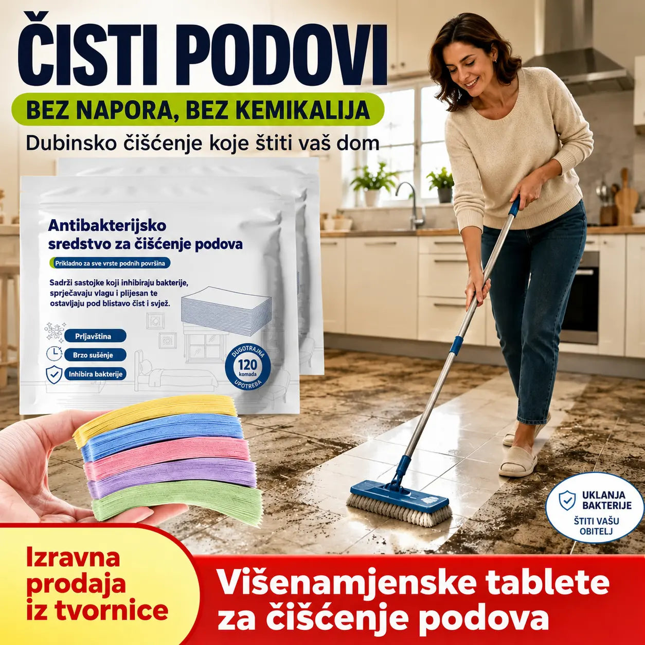 🧹【Kupi 1, dobiješ 1 gratis!】✨ 240 antibakterijskih i dezodorirajućih višenamjenskih tableta za čišćenje | Pogodno za parket, laminatne podove, pločice i zidove