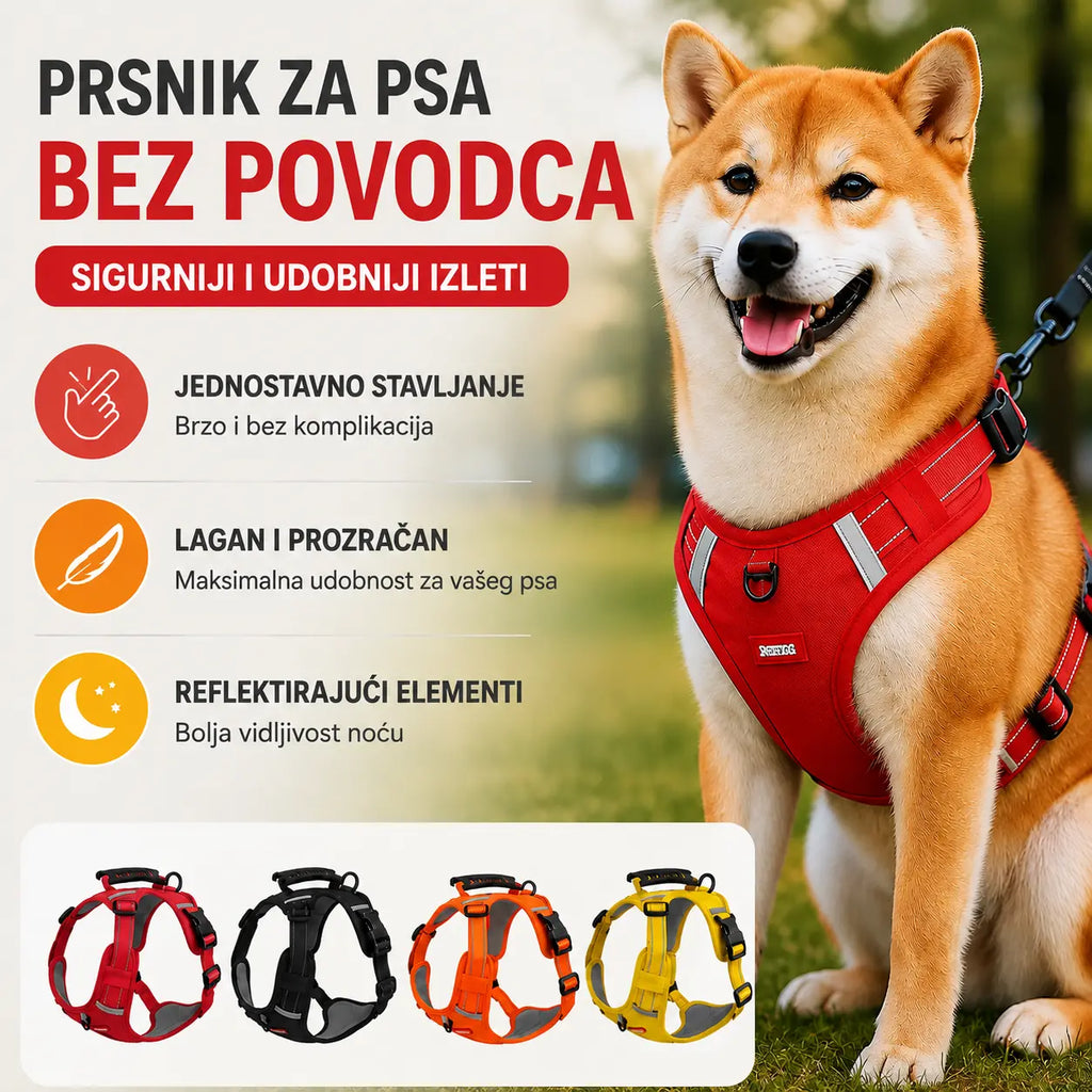 🐶【2–45 kg】Pojas za pse bez povlačenja, izrađen od prozračnog mrežastog materijala koji sprječava pregrijavanje, s reflektirajućim materijalom.