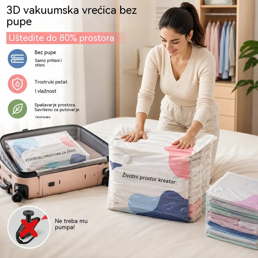 🔥Vruća prodaja – Set od 5 komada! ✅Velika vakuumska vreća bez pumpe｜Štedi prostor, štiti od vlage i prašine, idealna za kućno spremanje