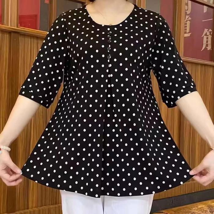 ❤️【L-5XL】Novo ljetno žensko majica s točkastim printom 2026 ✅ Pokriva trbuh i čini vas vitkima ✅ Tkanina je udobna i neće izblijediti