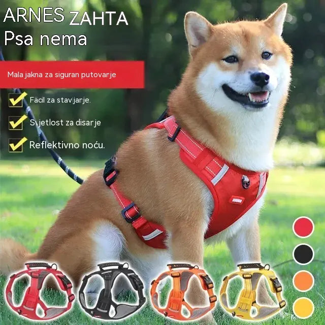 🐶【2–45 kg】Pojas za pse bez povlačenja, izrađen od prozračnog mrežastog materijala koji sprječava pregrijavanje, s reflektirajućim materijalom.