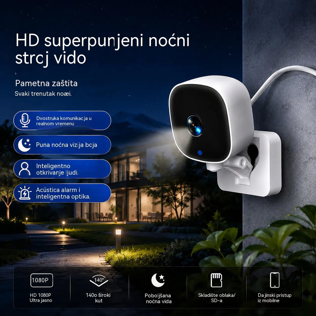 Kamera visoke rezolucije s pametnim sustavom za nadzor doma putem bežičnog WiFi-ja, infracrvenog noćnog vida, dvosmjernog interfona i kamere visoke rezolucije