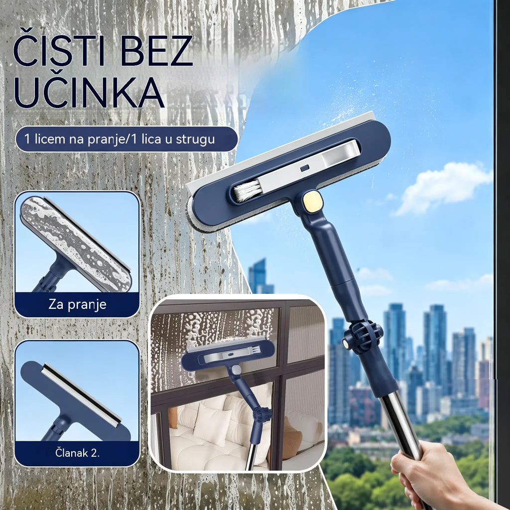 🔥【Promocija – 50% popusta!】Dvostrani 2-u-1 čistač prozora s produljivom ručkom za čišćenje prozora na visokim zgradama
