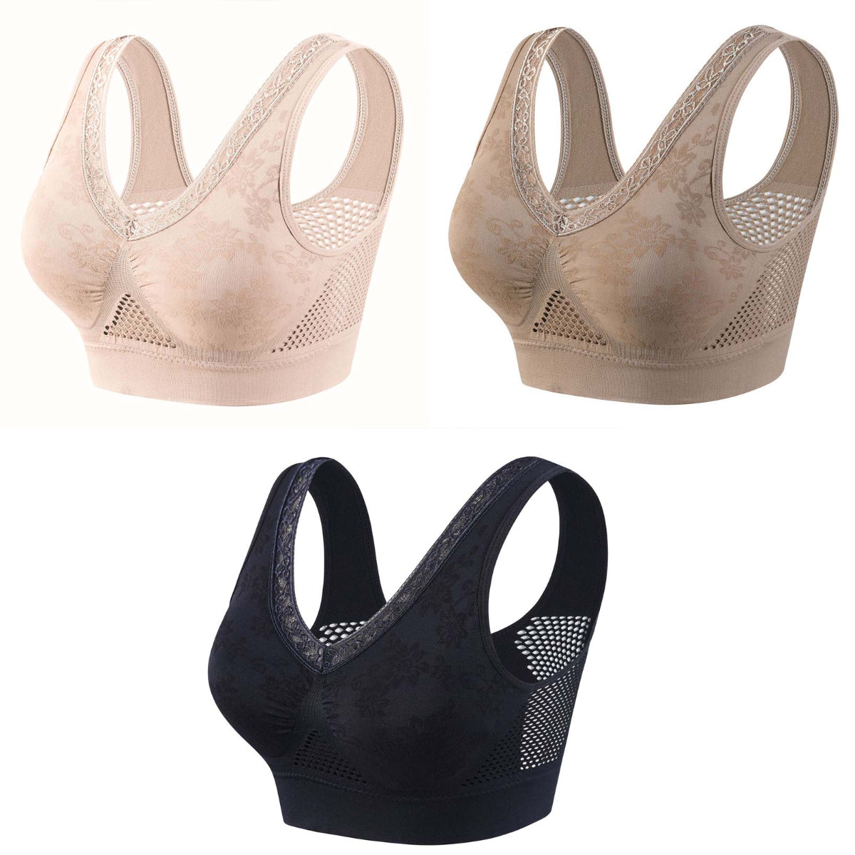 😍❤️【Akcija – Popust do 50%】✨【1 set od 3 komada】Ženski grudnjak od čipke bez žica s visokom potporom